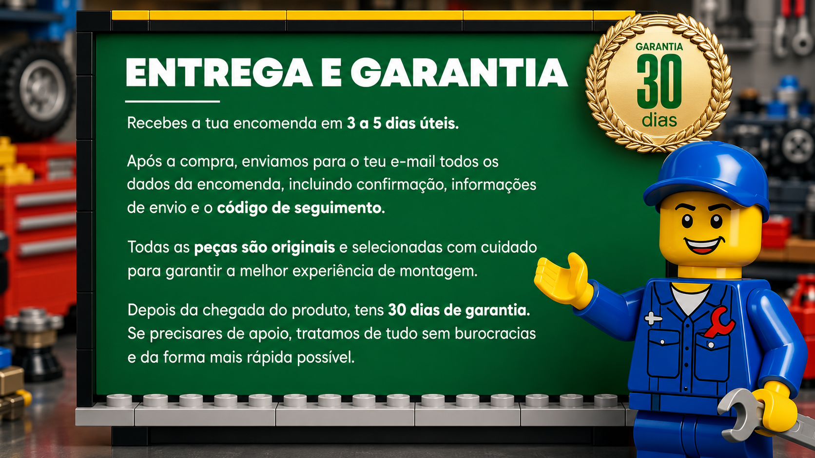 Entrega em 3 a 5 dias úteis e 30 dias de garantia